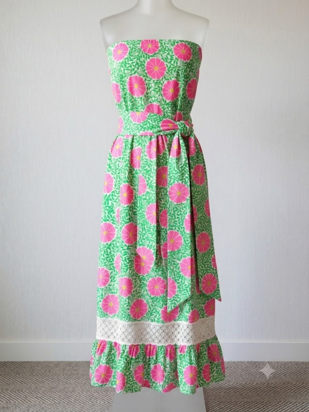 Vintage Lilly Pulitzer Strapless Floral Maxi Dress, Pink and Green, 1970s